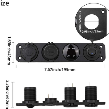 Willwin 4-в-1 автомобилно гнездо за запалване с USB волтметър и превключвател, SKU19-1M, за автомобили, мотоциклети, яхти и каравани