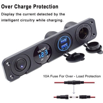 Willwin 4-в-1 автомобилно гнездо за запалване с USB волтметър и превключвател, SKU19-1M, за автомобили, мотоциклети, яхти и каравани