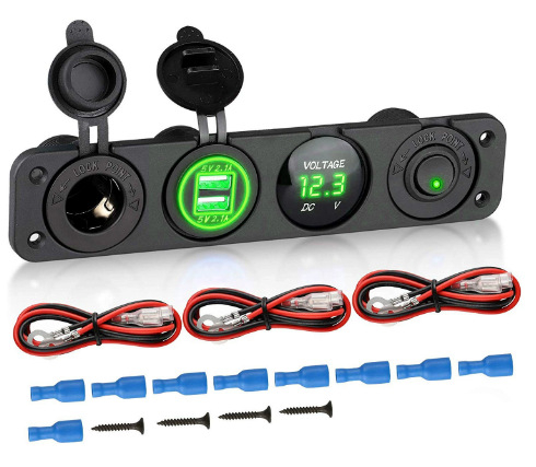 Willwin 4-in-1 automobilio cigarečių degiklio adapteris su USB voltmetru ir jungikliu, SKU19-1M, skirtas automobiliui, motociklui, jachtai ir RV