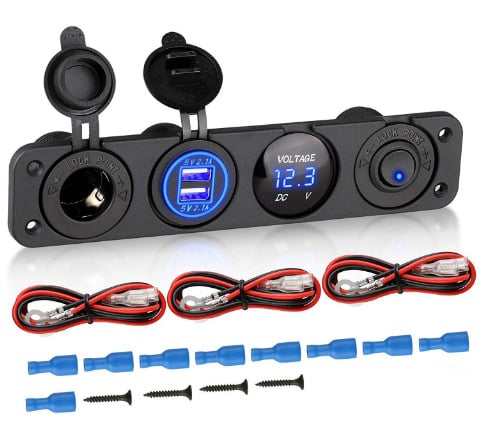 Willwin 4-in-1 automobilio cigarečių degiklio adapteris su USB voltmetru ir jungikliu, SKU19-1M, skirtas automobiliui, motociklui, jachtai ir RV