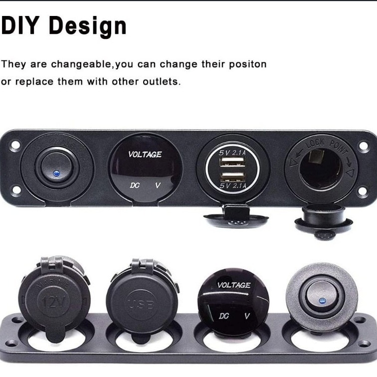 Willwin 4-in-1 automobilio cigarečių degiklio adapteris su USB voltmetru ir jungikliu, SKU19-1M, skirtas automobiliui, motociklui, jachtai ir RV