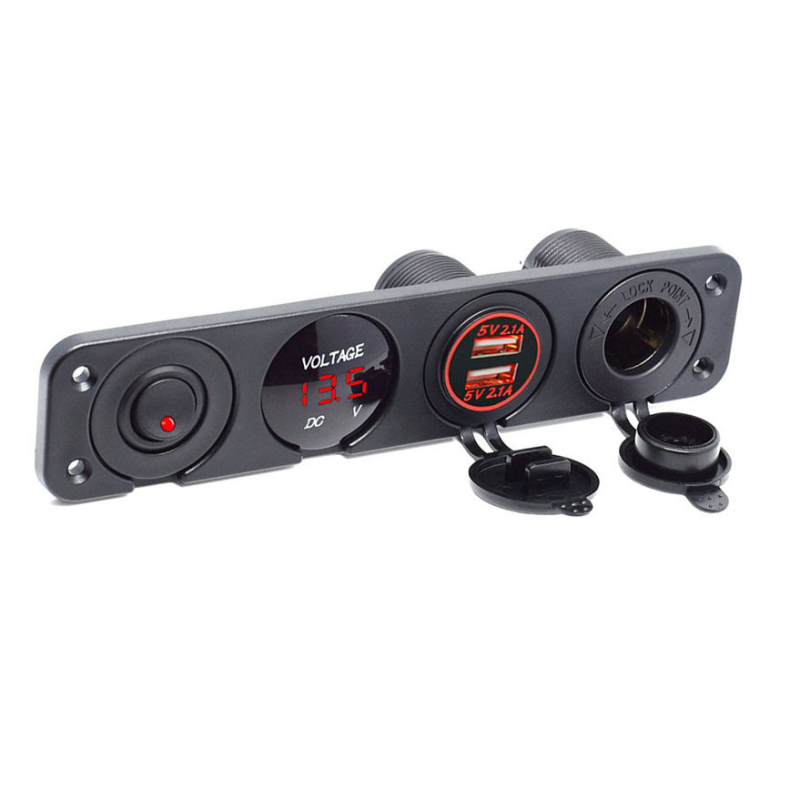 Willwin 4-in-1 automobilio cigarečių degiklio adapteris su USB voltmetru ir jungikliu, SKU19-1M, skirtas automobiliui, motociklui, jachtai ir RV