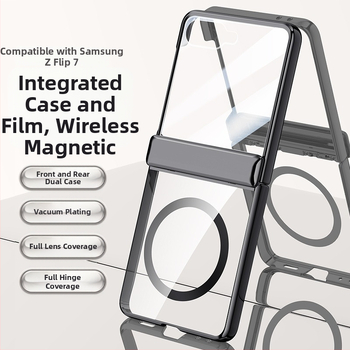 Калъф за Samsung Galaxy Z Flip7 от PC с електроплакиран шарнир и магнитно прилепване, вградена филмова защита, антиизносване и ударозащита
