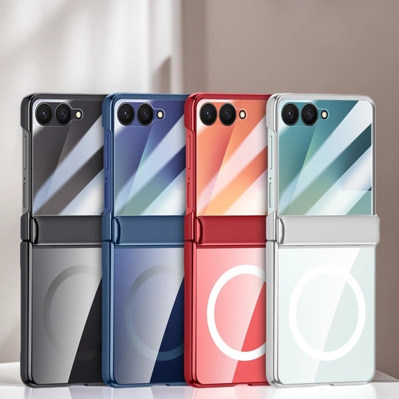 Carcasă PC pentru Samsung Galaxy Z Flip7 cu balama electroplateată și prindere magnetică, folie încorporată, protecție la căderi și rezistență la uzură