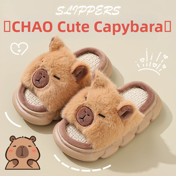 Παιδικές παντόφλες από βελούδινο βαμβακερό-λινό, με σχέδιο καρτούν, αντιολισθητική σόλα EVA, αναπνεύουσες οικιακές παντόφλες