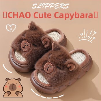 Παιδικές παντόφλες από βελούδινο βαμβακερό-λινό, με σχέδιο καρτούν, αντιολισθητική σόλα EVA, αναπνεύουσες οικιακές παντόφλες