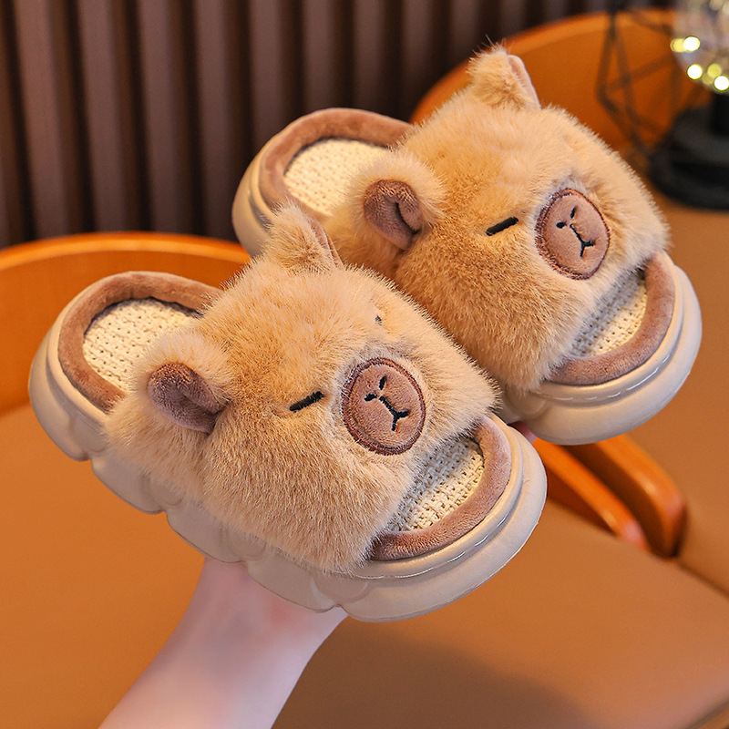 Παιδικές παντόφλες από βελούδινο βαμβακερό-λινό, με σχέδιο καρτούν, αντιολισθητική σόλα EVA, αναπνεύουσες οικιακές παντόφλες