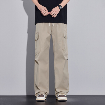 Ανδρικά παντελόνια Ice Silk cargo, καλοκαίρι λεπτά, ίσια χαλαρή γραμμή, γρήγορο στέγνωμα, 100% πολυεστέρας