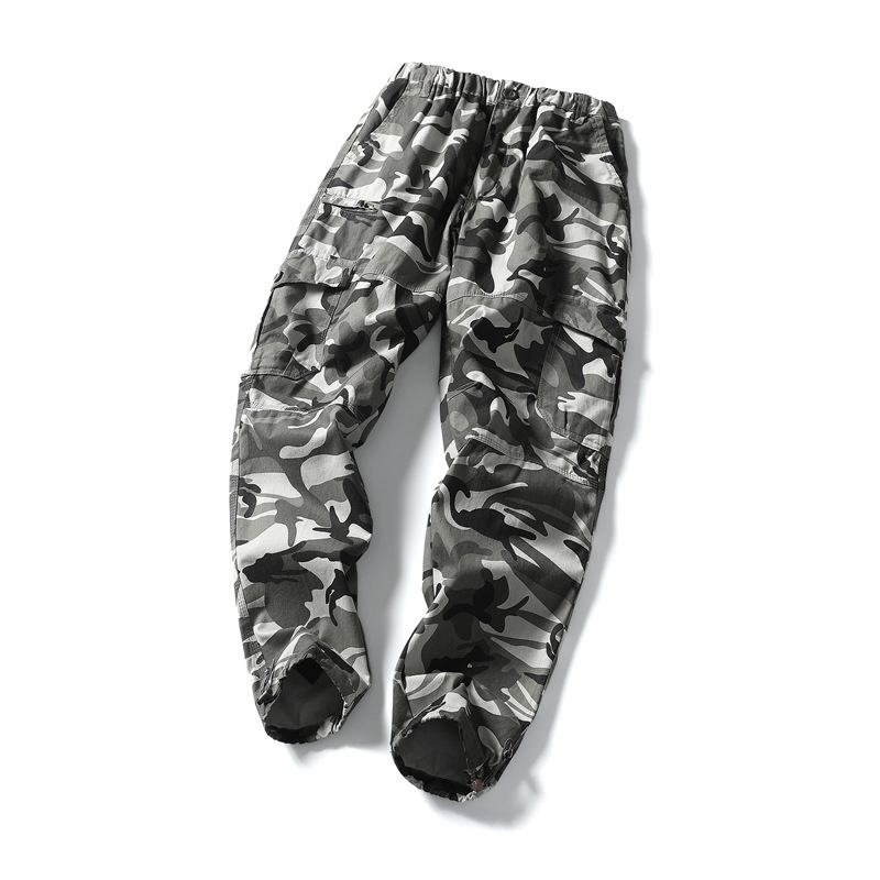 Pantaloni casual de lucru pentru bărbați, croială lejeră, din bumbac, talie medie, fermoar, drept, multe buzunare