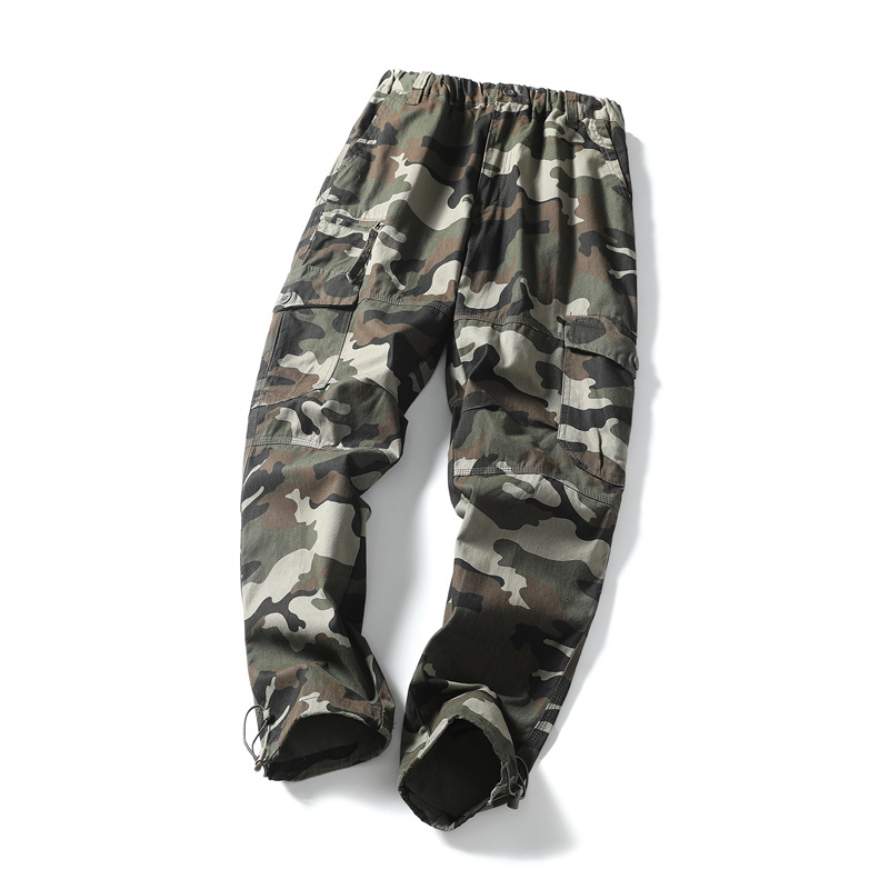 Pantaloni casual de lucru pentru bărbați, croială lejeră, din bumbac, talie medie, fermoar, drept, multe buzunare