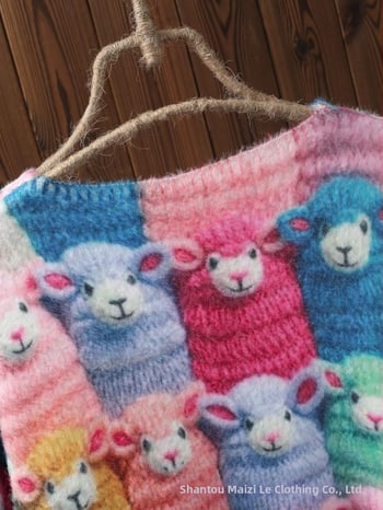 Γυναικείο πουλόβερ με V-λαιμό, ζωικό μοτίβο, πολυεστέρας, μέτριο πάχος, χαλαρή γραμμή, Φθινόπωρο 2024