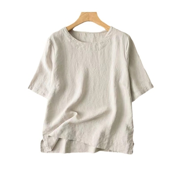 Женска риза с полуръкав, памук-полиестер смес (80-90% памук), кръгло деколте, свободна кройка, модел с цветово координиран дизайн