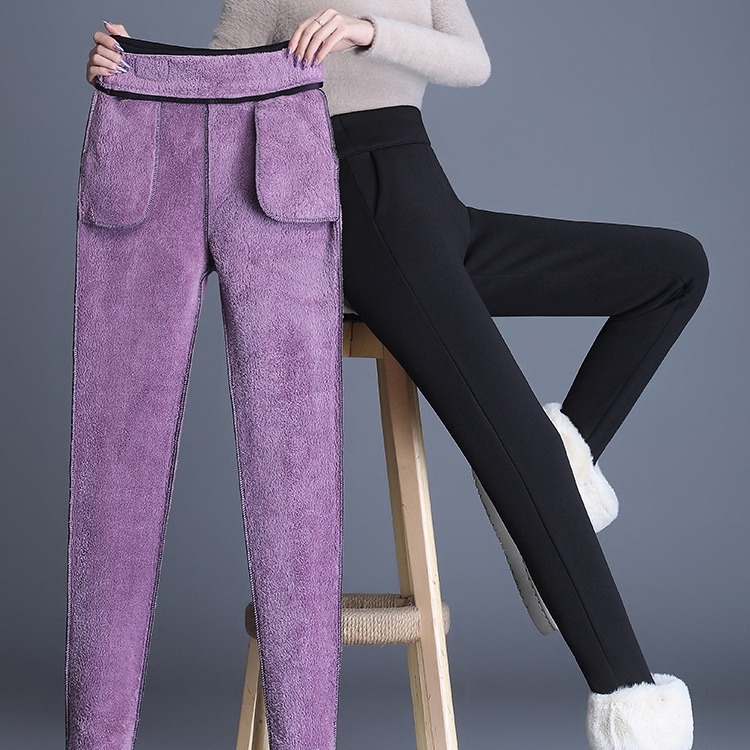 Леггинси от фалшива агнешка вълна, полиестер 95%, средна дебелина, стегнат силует