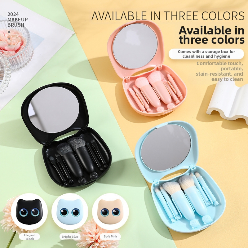 Комплект четки за грим - шестчастен комплект, деликатни меки власинки, огледало, подходящ за начинаещи