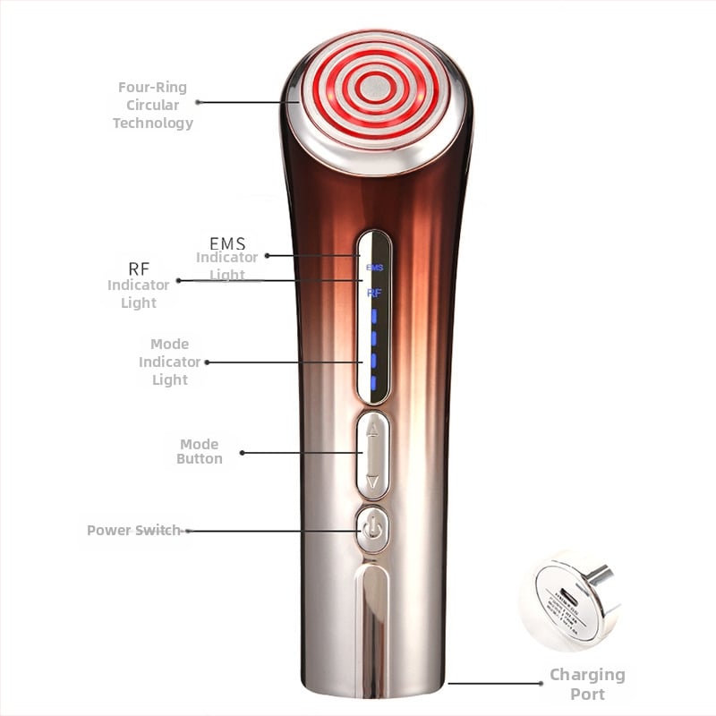 Veido odos priežiūros įrenginys su radijo dažnio terapija, ultragarsu, raudonosios šviesos terapija ir EMS mikro srovės masažu – nešiojamas, IPX6 vandeniui atsparus