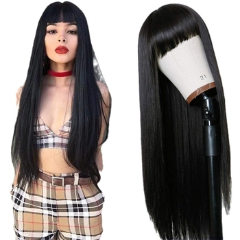 Περούκα για γυναίκες, μεσαίου-μακρού μήκους ίσια με φράντζα, φυσικό και πλούσιο αποτέλεσμα, ίνες συνθετικές ανθεκτικές σε υψηλές θερμοκρασίες, μπορεί να βαφτεί και να ισιωθεί, μοντέλο KZ4031