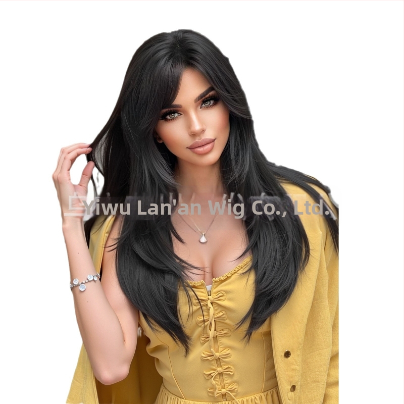 Emmor LC2068-8 дълга къдрава перука с осемсимволен бретон, високотемпературно влакно, механично обработена конструкция, подходяща за боядисване, пълен капак