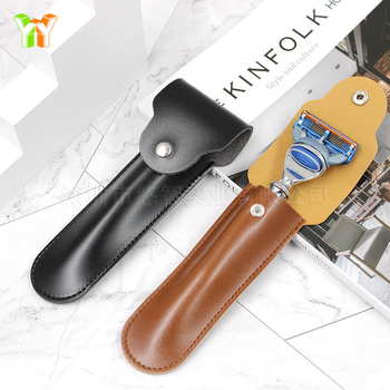 Ръчна самобръсначка с PU кожен калъф, ретро стил за съхранение, едно острие, пакет 600