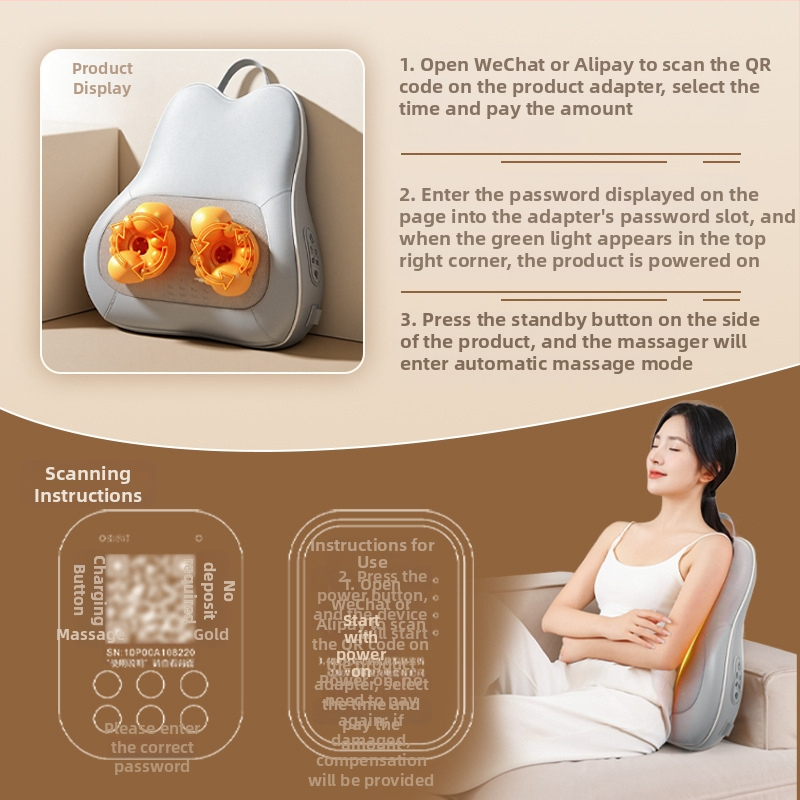 Масажор за врата и тяло с 6+ глави, ябълковидна форма, зони на приложение: врата, гръб, талия, ханш и крака, 3-ри режим, механичен масаж