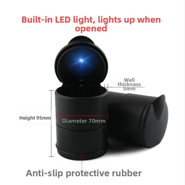 Τασάκι αυτοκινήτου με LED νυχτερινό φως, ανθεκτικό σε υψηλές θερμοκρασίες, universal 4S με καπάκι