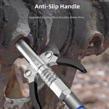 Ακροφύσιο για πιστόλι γράσου με κλείδωμα τύπου σφιγκτήρα, υψηλής πίεσης, διπλό χειριστήριο, αυτο-κλείδωμα, επίπεδη κεφαλή