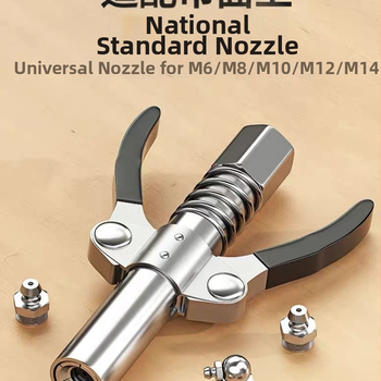 Ακροφύσιο για πιστόλι γράσου με κλείδωμα τύπου σφιγκτήρα, υψηλής πίεσης, διπλό χειριστήριο, αυτο-κλείδωμα, επίπεδη κεφαλή