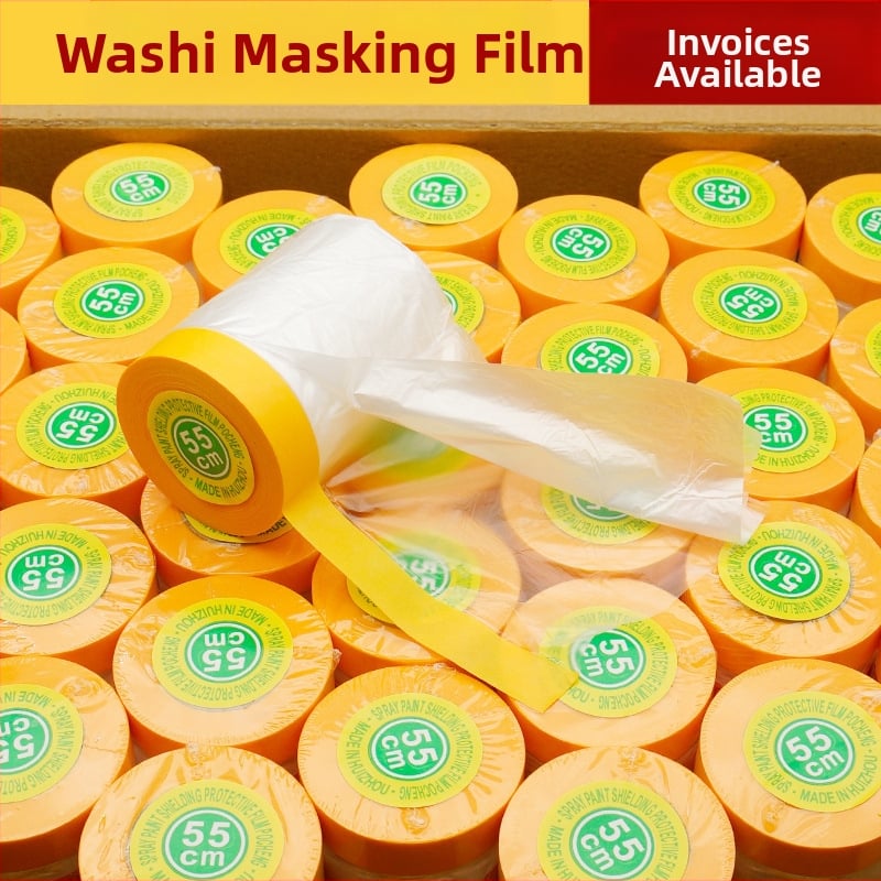 PE maskējošā plēve ar papīra atbalstu, augsta viskozitāte, ūdens bāzes līme, papīra kodols, paredzēta auto krāsošanai un iekštelpu dekorēšanai