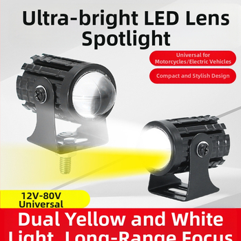 LED motociklo žibintas, dviejų spalvų geltona/balta, 12-80V (3000lm, 10W, MN-001, atsparus vandeniui)