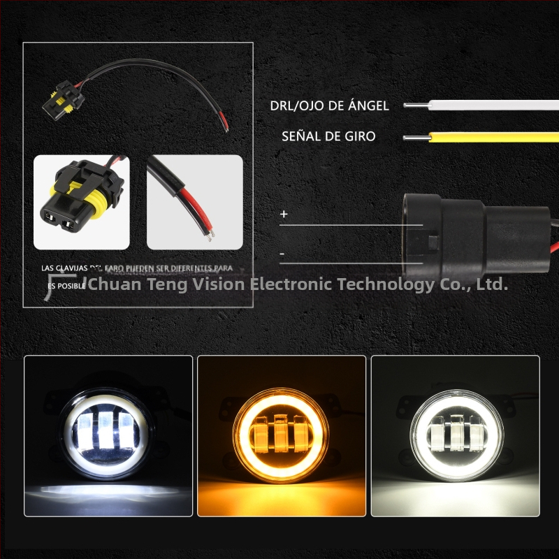 LED фар за мъгла за Jeep Wrangler офроуд SUV | алуминиев корпус | 6000K цветова температура | отражателна чашка | ток 0.75 A