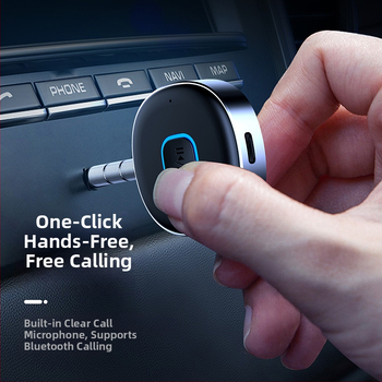 J33 Bluetooth δέκτης αυτοκινήτου AUX, hands-free ήχος, μετατροπέας ήχου, Bluetooth 5.0, 3.5 mm θύρα, plug‑and‑play με εξωτερική τροφοδοσία