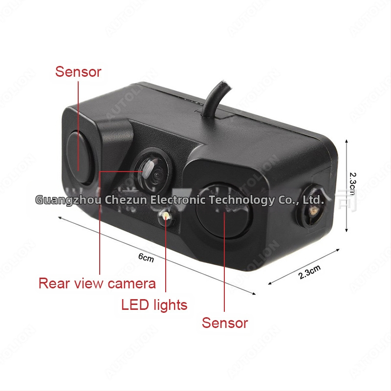 3-в-1 система за обратно виждане: камера с радар и интегриран дисплей, съвместима с всички дисплеи, 12V, 170° ъгъл на виждане, резолюция 2 MP, 2 датчика, AV изход