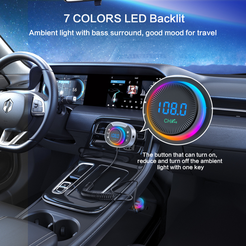 Автомобилен MP3 плеър с FM предавател и AUX - Модел T86, вход 12-24V, 78–107.5 MHz, 10% изкривяване, обхват 10 м