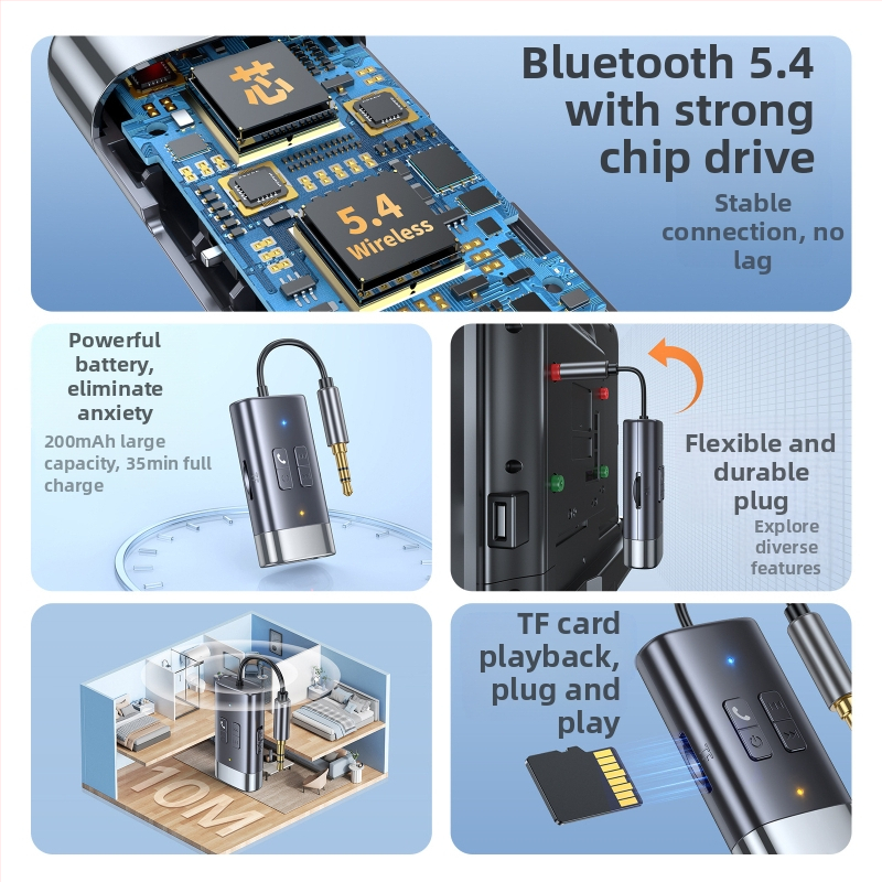 G76 Bluetooth 5.4 2‑in‑1 imtuvas‑siųstuvas AUX garso adapteris | Plug‑and‑Play, veikimo diapazonas 15 m