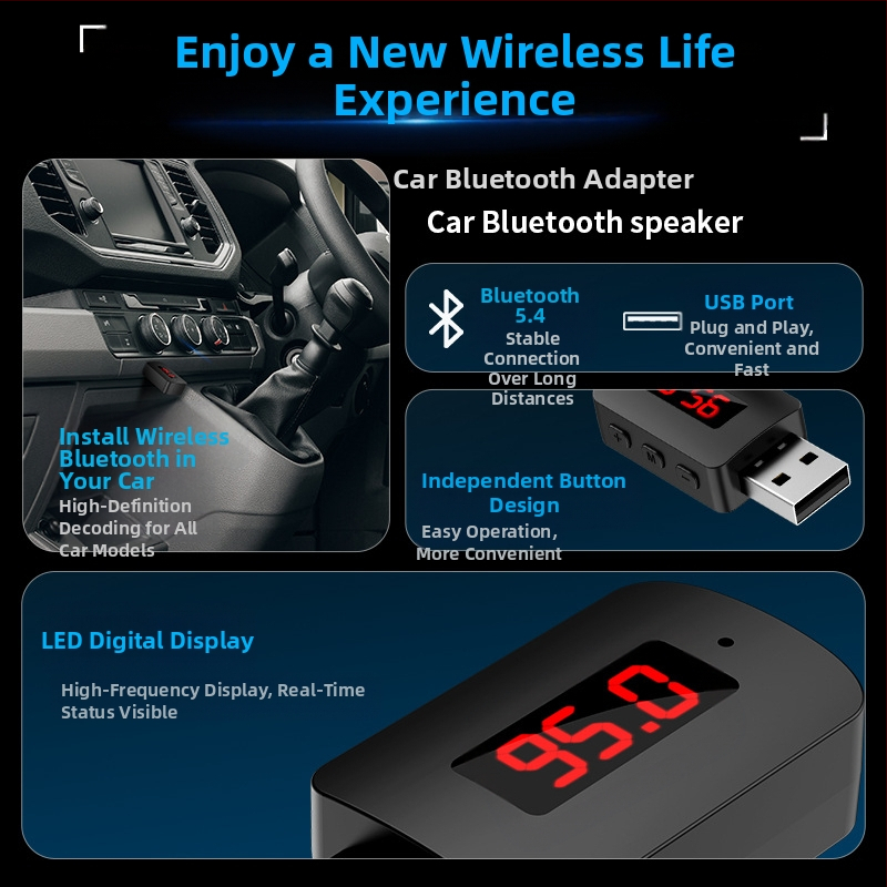 Bluetooth 5.4 USB аудио приемник/предавател MX-M10 за автомобил, Plug-and-Play, 100 Mbps, обхват 10 м