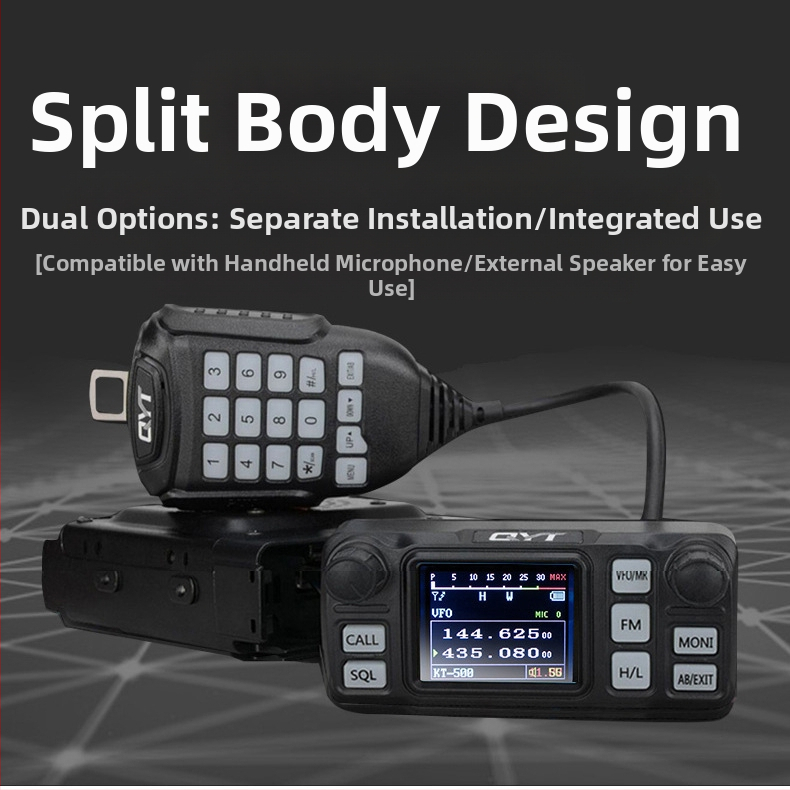 Quanyitong QYT KT-5000 автомобилна радиостанция, пълен комплект, 25W, UV честотен обхват, диапазон 10-50 км