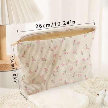 Τσάντα μακιγιάζ, corduroy ύφασμα, αναπνέουσα, αποθήκευση καλλυντικών, μοντέρνο μινιμαλιστικό στυλ