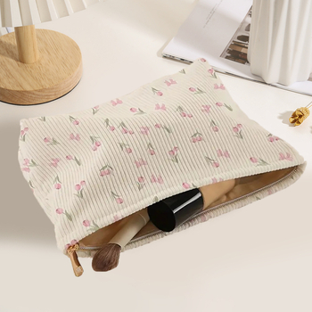 Τσάντα μακιγιάζ, corduroy ύφασμα, αναπνέουσα, αποθήκευση καλλυντικών, μοντέρνο μινιμαλιστικό στυλ