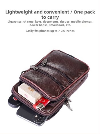 Τσάντα κινητού από γνήσιο βοδινό δέρμα, κάθετης τετράγωνης μορφής, για άνδρες, με πολυεστερικό ύφασμα εσωτερικά, για ελεύθερο χρόνο