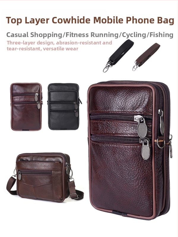 Mobiliojo telefono dėklas iš tikros odos, pirmojo sluoksnio karvės odos, vertikalus kvadrato siluetas, vyriška, poliesterio pamušalas, laisvalaikio kelionėms