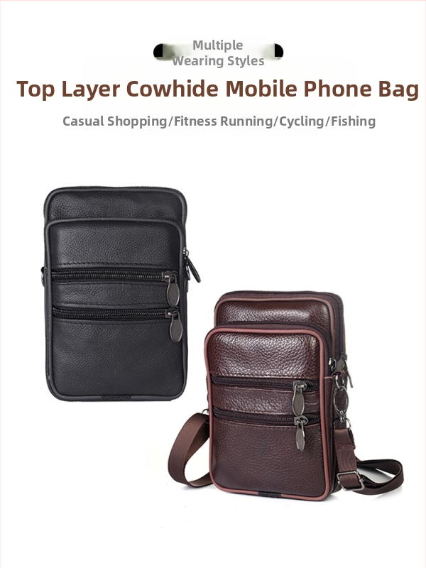 Мобилна чанта за телефон от естествена телешка кожа, вертикална квадратна форма, за мъже, полиестерен хастар, свободно време
