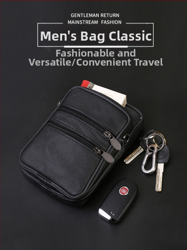 Мобилна чанта за телефон от естествена телешка кожа, вертикална квадратна форма, за мъже, полиестерен хастар, свободно време