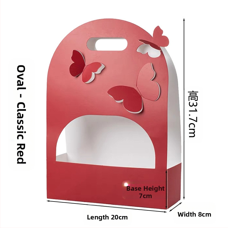 Cutie ovală pentru buchet de flori, carton, lucrat manual, design decupat din hârtie, mâner cu formă de fluture, Brand Qianxi Packaging