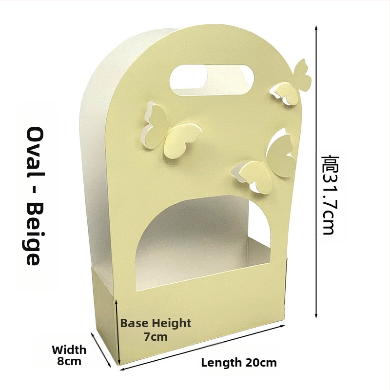 Cutie ovală pentru buchet de flori, carton, lucrat manual, design decupat din hârtie, mâner cu formă de fluture, Brand Qianxi Packaging