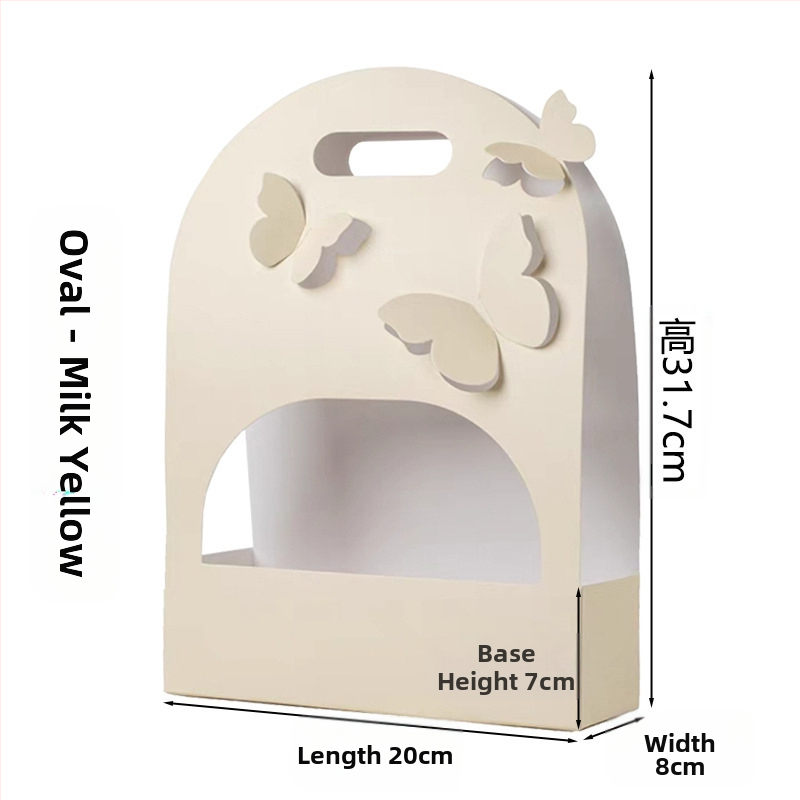 Cutie ovală pentru buchet de flori, carton, lucrat manual, design decupat din hârtie, mâner cu formă de fluture, Brand Qianxi Packaging