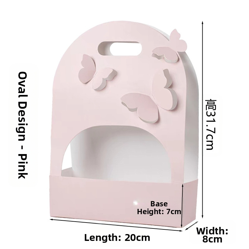 Cutie ovală pentru buchet de flori, carton, lucrat manual, design decupat din hârtie, mâner cu formă de fluture, Brand Qianxi Packaging