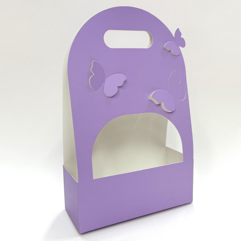 Cutie ovală pentru buchet de flori, carton, lucrat manual, design decupat din hârtie, mâner cu formă de fluture, Brand Qianxi Packaging