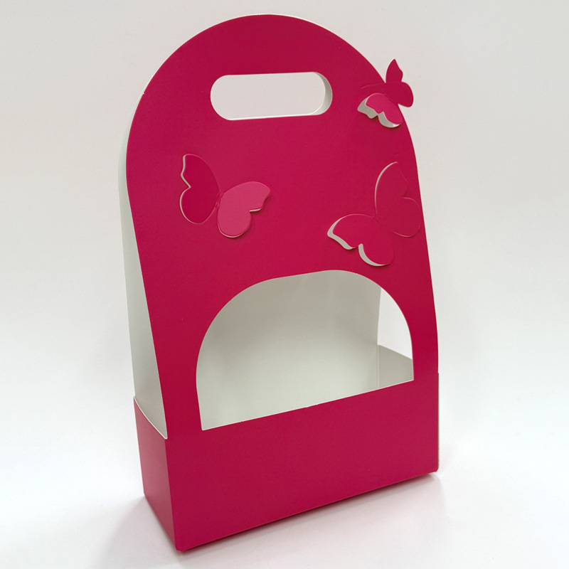 Cutie ovală pentru buchet de flori, carton, lucrat manual, design decupat din hârtie, mâner cu formă de fluture, Brand Qianxi Packaging