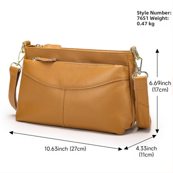 WESTAL Γυναικεία δερμάτινη τσάντα ώμου / Crossbody, δέρμα πρώτου στρώματος βοοειδών, οριζόντιου τετράγωνου σχήματος, φερμουάρ, αστικός μινιμαλιστικός σχεδιασμός