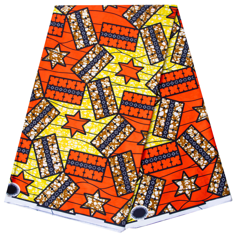 Afrikos batiko medvilnės kaliko audinys su dvipuse geometrijos spauda — 100% medvilnė, vaškinis dažymas, audinys; panaudojimas: skrybėlėms, megztiniams, krepšiams, pagalvėms ir drabužiams.