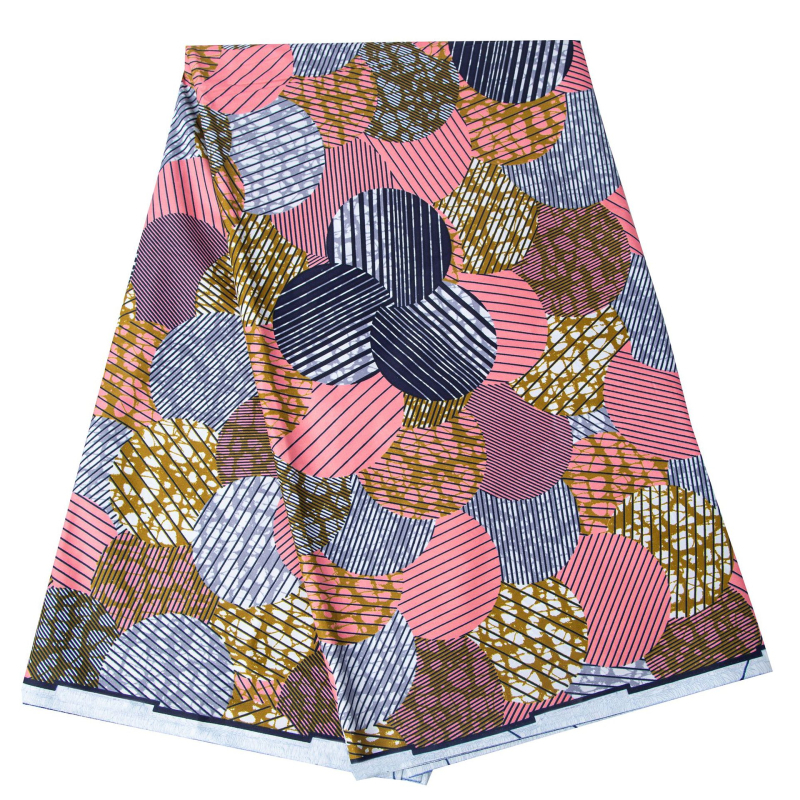 Afrikos batiko medvilnės kaliko audinys su dvipuse geometrijos spauda — 100% medvilnė, vaškinis dažymas, audinys; panaudojimas: skrybėlėms, megztiniams, krepšiams, pagalvėms ir drabužiams.